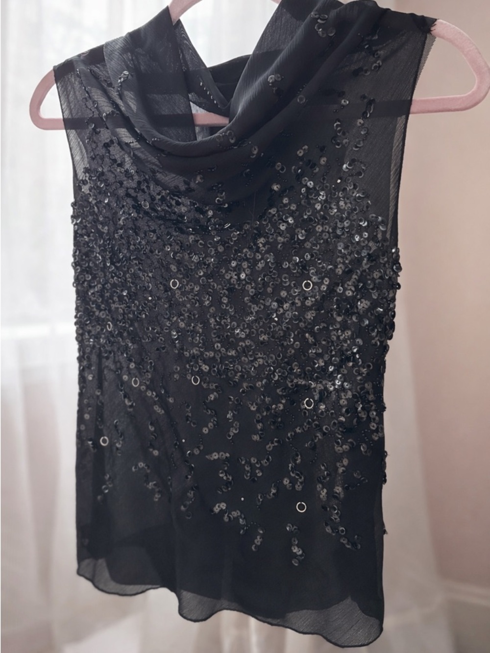 Sisley Black Mesh Sleeveless Top with Sheer Detail